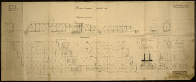 852576 Aanzicht, plattegrond en details van de bovenbouw van de nieuwe te bouwen spoorbruggen (rolbasculebruggen) over ...